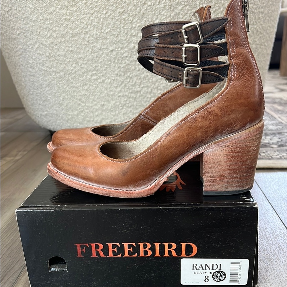 Freebird Women's Brown Leather Heeled Shoes